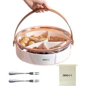 amokk Divided Serving Tray with Lid and Handle Snackle Box Charcuterie Container Portable Snack Platters for Candy, Fruits, Nuts, Snacks, for Parties, Entertaining, Picnic (Transparent)