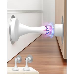 Door Stoppers, Magnetic Door Stop 2 Pack Adhesive Stick & Screws Stainless Steel, Door Stop Holder to Keep Door Open Wall & Floor Mount, Magnetic Door Catch Stoppers for Bottom of Door, White