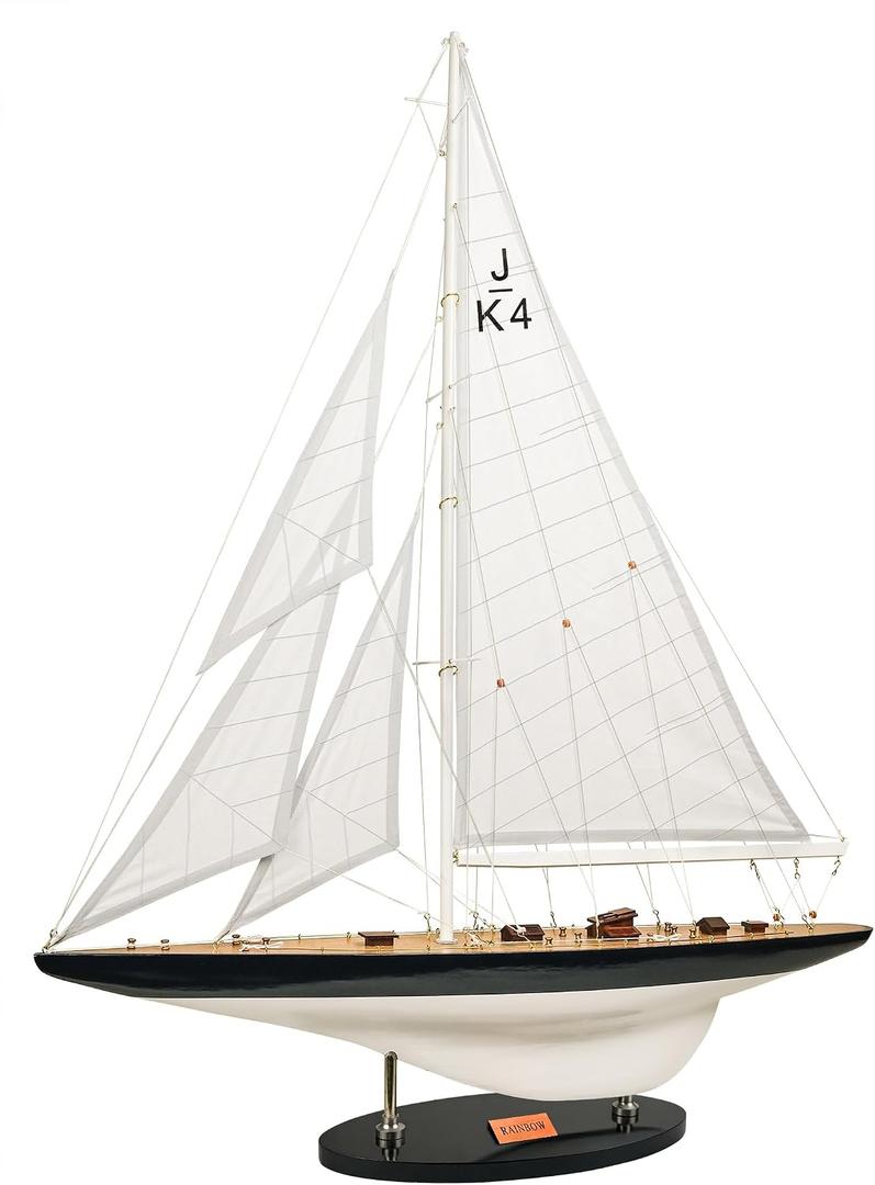 SAILINGSTORY Wooden Sailboat Decor Ship Model Yacht Rainbow, 28"