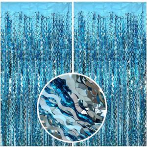 Blue Streamers Party Decorations, Pale-Blue Fringe Backdrop, Light-Blue Birthday Decoration, Frozen Birthday Favor, Ocean Parties Decor, Under The Sea Party Decor, Pool Beach Backdrop Decorations (2 pack)