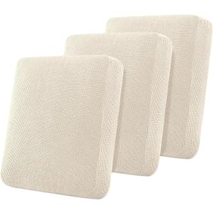 Flamingo P Super Stretch Couch Cushion Covers 3 Piece Set Sofa Seat Slipcovers with Elastic Bottom, Machine Washable Furniture Protector for Pets & Kids (3 Seat Cushion Cover, Cream)