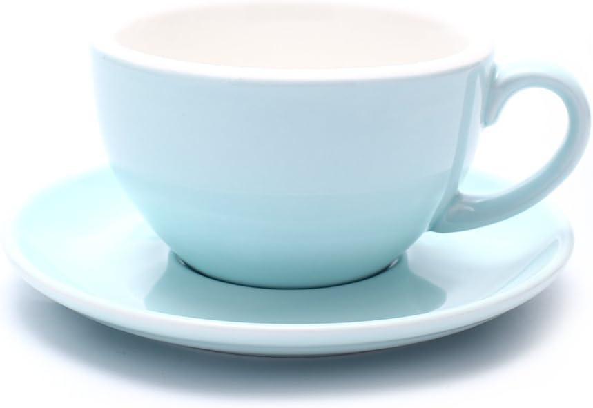Double Espresso Coffee Cup and Saucer Free Pour Coffee or Small Cappuccino, New Bone China for Coffee Shop and Barista (Glossy Light Blue, 5 oz)