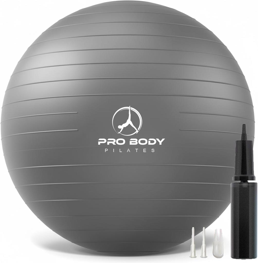 ProBody Pilates Yoga Ball - Exercise Balls, Various Sizes, for Stability, Pregnancy, Workout & Physical Therapy, Slate