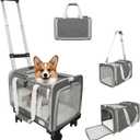 Pet Carrier with Wheels Up to 25 lbs Airline Approved Dog Carrier Rolling Pet Carrier w/Removable Wheels & Washable Plush Mat Pet Travel Carrier with Telescopic Handle & Shoulder Strap