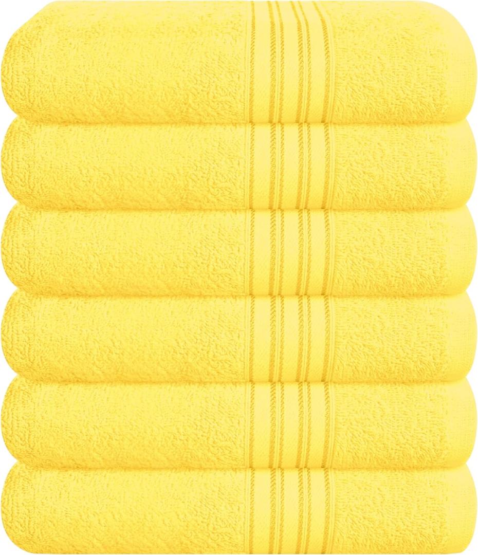BOUTIQUO Ultra Soft Cotton 6 -Piece Hand Towel Set 16x24 Inch, Ideal for use in Bathroom, Kitchen, Gym, Spa & General Cleaning, Compact & Lightweight Multi Purpose Hand Towels - Lime Yellow