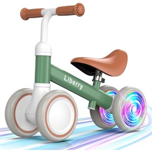 Liberry Light Up Baby Balance Bike 1 2 Years, Ride Toys with Adjustable Seat for Boys Girls, First Birthday for Toddlers, Green