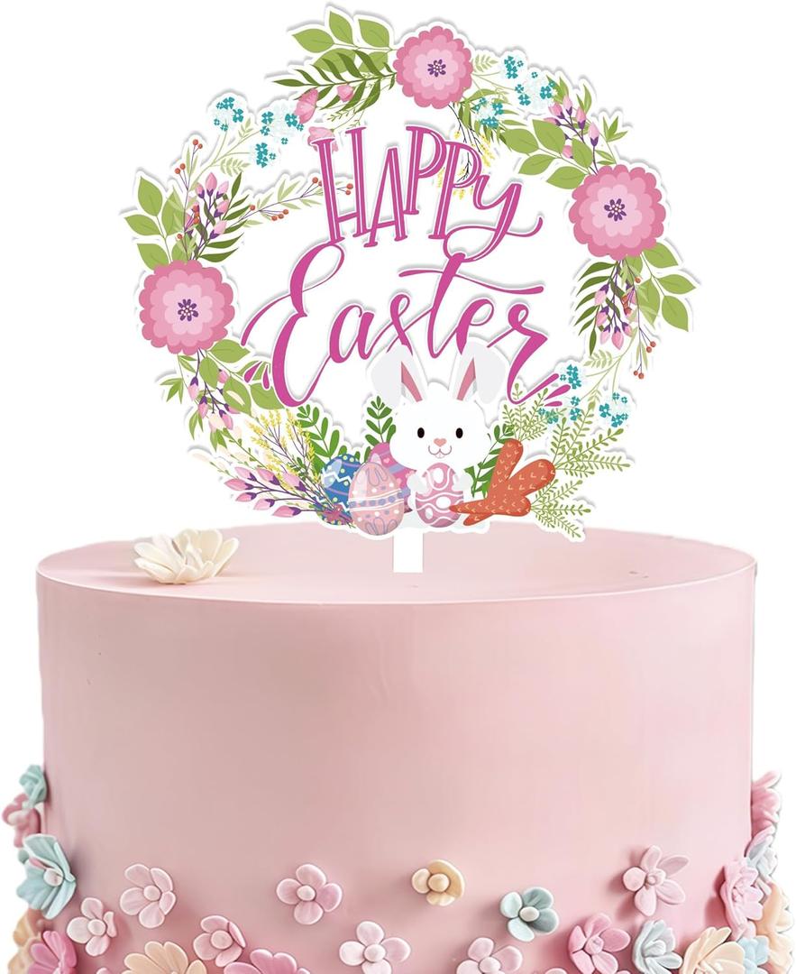 Easter Cake Topper Featuring Easter Eggs Bees Bunnies and Carrots Spring Cake Decorations Suitable for Easter Themed Birthday Party Supplies