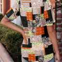 Angerella Women Tunic Tops Dressy Casual Summer Short Sleeve V Neck Shirts Floral Loose Fit Pleated Boho Top, Size L