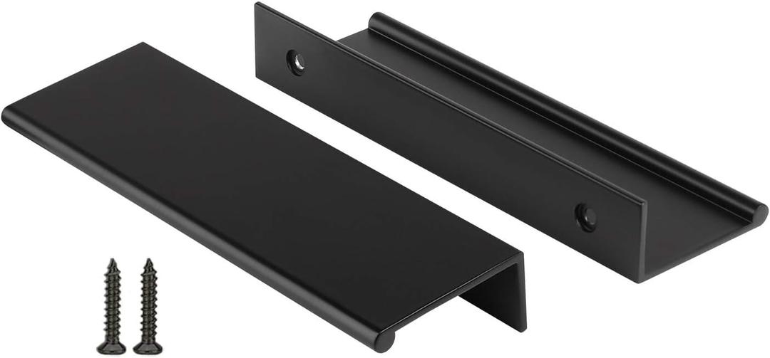 Peaha 5 Pack Kitchen Cabinet Handles 3-3/4 inch Black Pulls for Dresser Drawers Door Edge Finger Pull Aluminum Alloy Hardware (Hole Centers:3-3/4in(96mm))