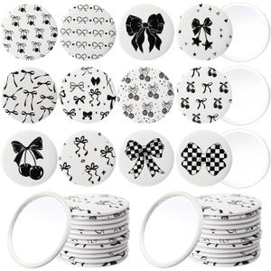 36 Pcs Coquette Aesthetic Compact Mirror Bulk Black Bow Party Favors Portable Travel Makeup Pocket Purse Mirror for Women Wedding Bridal Shower Quinceanera Party Favor