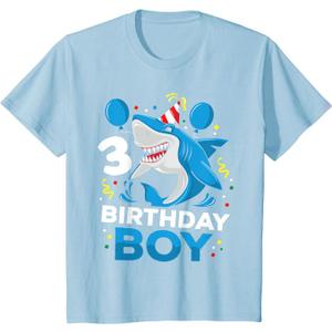 Kids 3rd Birthday Boy Shark Ocean Theme Party 3 Years Old Toddler T-Shirt