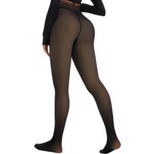 Spring Water Fleece Lined Tights Leggings Women, Black Tights Thermal Warm One Lined Design Sheer Skintone for Winter (Black, M)