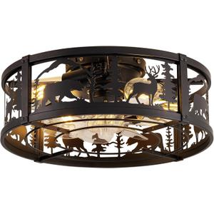 Farmhouse Rustic Caged Ceiling Fan with Light Flush Mount, Black Chandelier Low Profile Ceiling Fans with Lights and Remote, Bear and Deer Design Fandelier for Bedroom, Living Room, Kids Room, Cabin