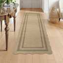 LIVEBOX Scalloped Washable 2x6 Kitchen Runner Rug, Easy Jute Geometric Tan Rugs for Entryway Hallway, Indoor Outdoor Non Slip Rug Farmhouse Modern Carpet Door Mat for Porch Bedroom Laundry Room