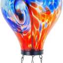 Starsoul Unique Hot Air Balloon Solar Lantern Glass Outdoor Hot Air Balloon Solar Flickering Flame Light Waterproof Hanging Lantern with Big Basket for Garden Yard Patio Decor (Tie-Dye-A)