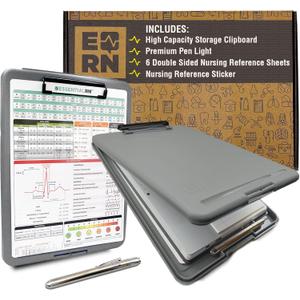 Heavy Duty Nursing Clipboard with Storage Compartment, Penlight & Clinical Cheat Sheets  Nurse Clipboard Binder with Pen Holder - Perfect Nursing Accessories for Nursing Students (1 Set, Gray)