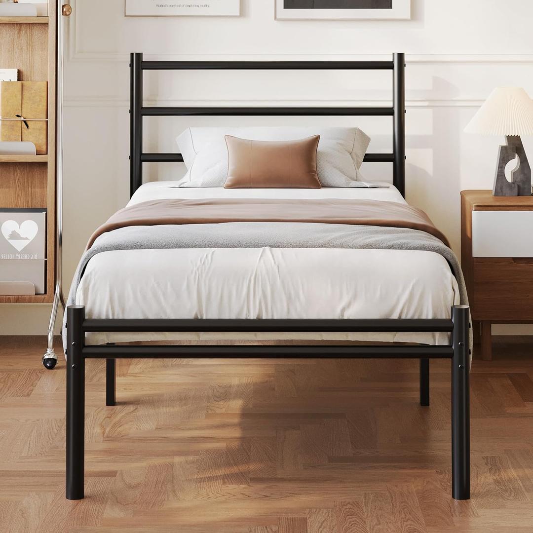Yicensen Twin Bed Frames with Headboard and Footboard | 14 Inch Metal Twin Size Bed Frame with Steel Slat Support, No Box Spring Needed, Noise Free, Easy Assembly, Black