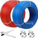 PEX Pipe 1/2 Inch 100ft 2 Rolls PEX Tubing EVOH Pex-B Pipe Non Oxygen Barrier Durable Leakage-Proof Flexible for Residential Water Lines in Homes pex Radiant Heat Tubing(Red+Blue)