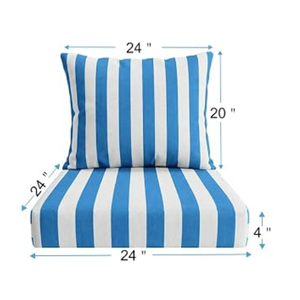 Outdoor Deep Seat Cushion Set, Weatherproof and Fade-Resistant Patio Chair Cushions, 24x24x4 in,, with Non-Slip and Outdoor Cushions, Suitable Chairs and loveseats (Blue and White Stripes), Queen