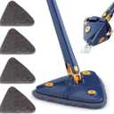 360 Degree Rotatable Adjustable Cleaning Mop,52.1'' Telescopic Triangular Mop with Automatic Water Squeezing Function for Floor Window Ceiling,with 4 Replacement Microfiber Pads (Blue)