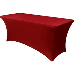 Obstal Spandex Table Cover 6ft Fitted Tablecloth Rectangular - Stretch Rectangle Folding Table Cloth for Birthday Party Wedding Banquet, Dark Red, 72L x 30W Inch