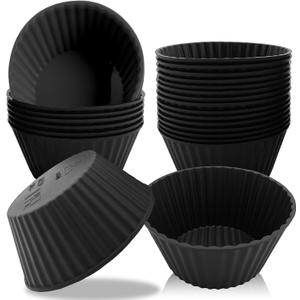 24 Pack Reusable Silicone Cupcake Liners Black, 2.76 Inch Silicone Muffin Cups for Kitchen, Non-Stick Baking Cups for Cupcakes, Muffins