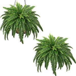 Artificial Boston Ferns, 45IN Faux Ferns Artificial Plants, 2 Large Fake Bush Plants with 59 Fronds for Outdoors Patio Hanging Planter Hotel Lobby Home Decor