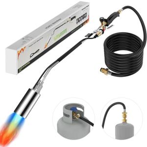 Propane Torch Weed Burner Kit Portable Garden Torch Weed, High Output 1800,000 BTU Blow Torch with 11.5FT Hose, for Flame Torch Weeds, Roof Asphalt, Ice Snow, Road Marking, Garden Torch,BBQ (Silvery)