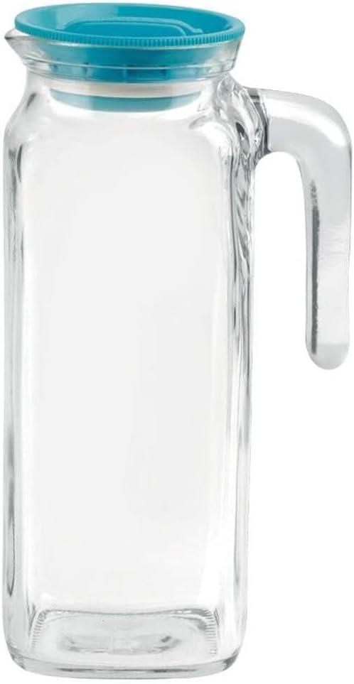 Bormioli Rocco Glass Frigoverre Jug With Teal Airtight Lid, 1 Liter, Pitcher With Hermetic Sealing, Easy Pour Spout Handle For Water, Juice, Iced Coffee & Iced Tea.