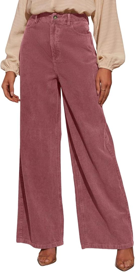 Sidefeel Women's Corduroy Pants Casual High Waisted Baggy Wide Leg Elastic Waist Loose Trousers with Pockets (X-Large, Violet)