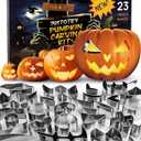 JUSTOTRY Pumpkin Carving Kit with Hammer - Safe for Kids, Halloween Pumpkin Carving Tools, Durable Stainless Steel Non-knife Stencils, Set for Adults, 23 PCS