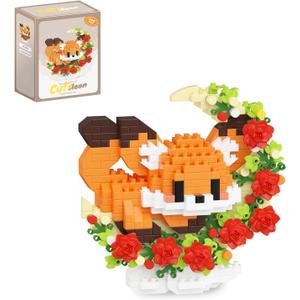 QISHOUTING Fox Micro Building Blocks with Flowers for Kids 8 9 10+,Flowers Mini Building Set,Animal Micro Building Kits,Home Office Dcor Gift for Adults and Teens