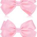 WJIAAA 2 Pcs Big Pink Hair Bow, 6 Inch Thick Ribbon Bows for Girls with Alligator Clips, Polyester Hair Accessories for Baby Toddlers Kids Teens