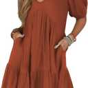 Acelitt Women's Summer Dresses 2025 Beach Casual Deep V Neck Loose Sundress Short Sleeve Mini Dress (Large, X-cinnamon)