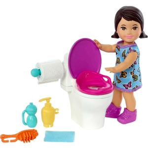 Barbie Skipper Babysitters, Inc. Playset with Brunette Doll in Butterfly Dress, Potty & Bathroom-Themed Accessories