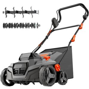 40V 15" 2-in-1 Cordless Electric Dethatcher & Scarifier Compatible with Dewalt 20V MAX Battery(Tool Only), w/12Gal Thatch Collection Bag, 5-Depth Adjustment, Quick-Fold, Walk Behind for Lawn Care