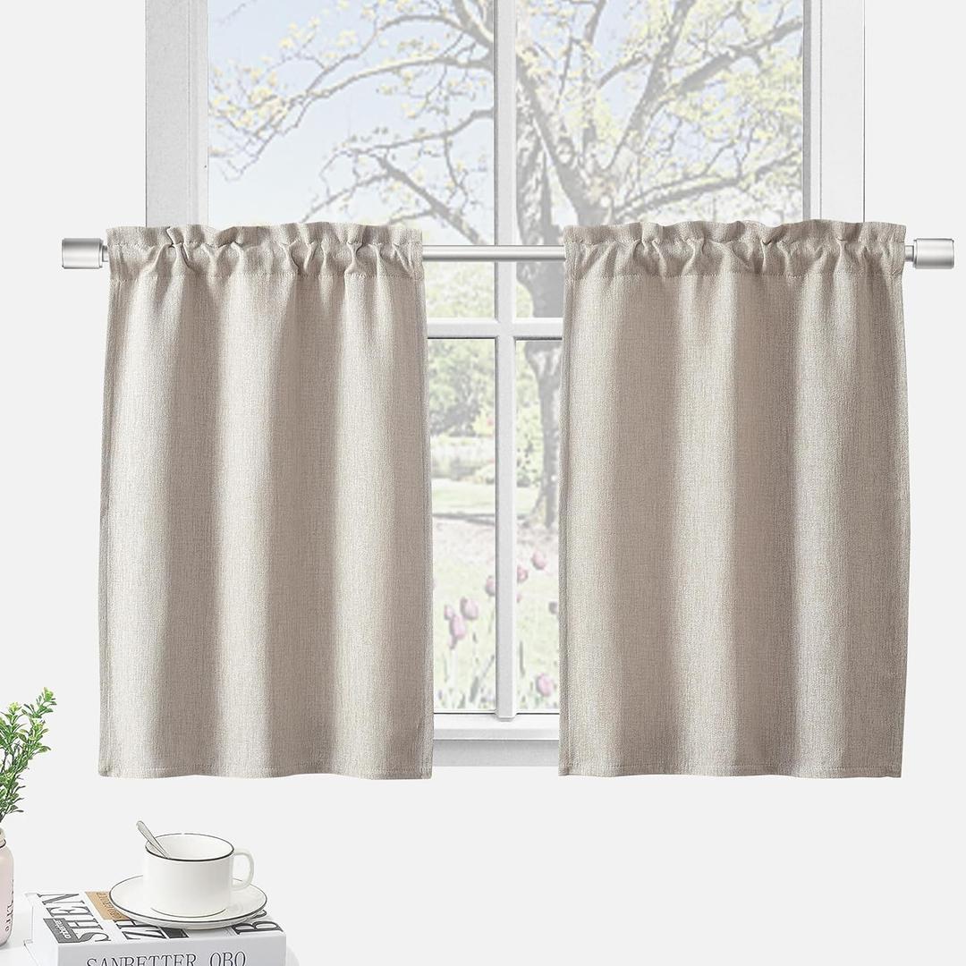 Kitchen Curtains 36 Inch Length Kitchen Curtains and Valances Set,Privacy Linen Textured Blackout Bathroom Curtain Window Treatments,Rod Pocket 25 Inch Wide 2 Panels-Dark Beige