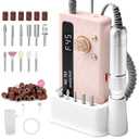 Electric Nail File Professional Kit - 45000RPM Portable Nail Drill Electric File with 11 Bits & BaseLED ScreenUltra-Silent, Rechargeable Nail Drills Machine for Acrylic Nails Gel Polishing (Pink)