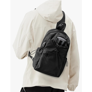 SEAFEW Black Sling Crossbody Bag for Men Women, Tactical Backpack Shoulder Daypack Mini Anti-Theft Cross Body Motorcycle Chest Bags, Small One Strap Fanny Back Pack for Casual Travel Hiking Sport Gym