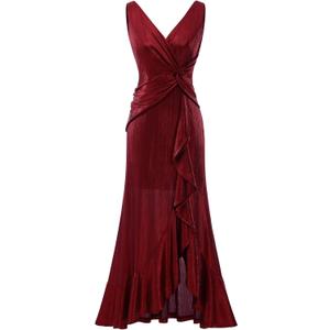 BeryLove Formal Dress Wedding Guest Sparkly Party Evening Prom Elegant Split Midi Cocktail Glitter Dress, Size 2XL
