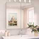 TokeShimi 30 x 26 Silver Aluminum Medicine Cabinet Mirror for Bathroom Surface Mount or Recessed with Stepless Adjustable Shelves Modern Farmhouse