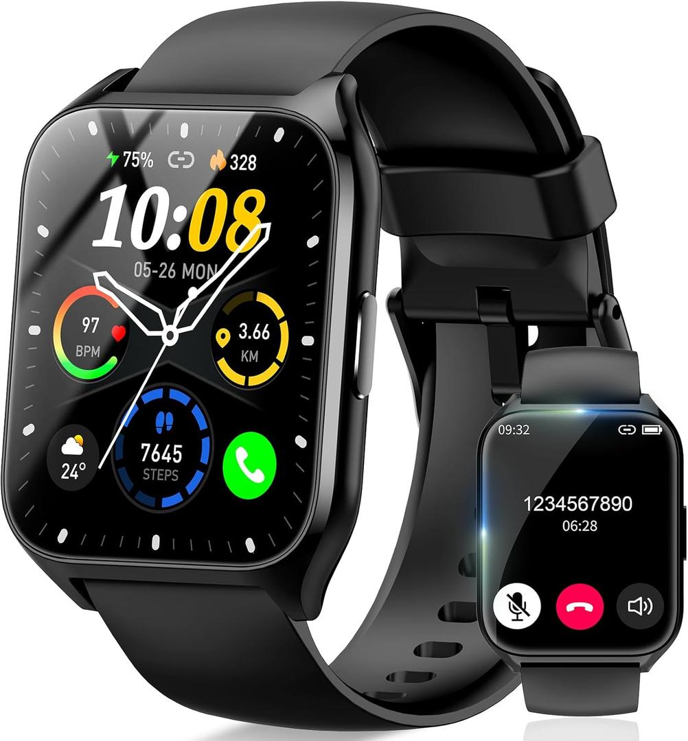 Smart Watch, 1.85"HD Smartwatches for Men Women (Answer/Make Calls), 100+ Sport Modes with Fitness Tracker Watch, Heart Rate/Sleep Monitor, IP68 Waterproof Activity Tracker, Smartwatch for Android iOS (Black)