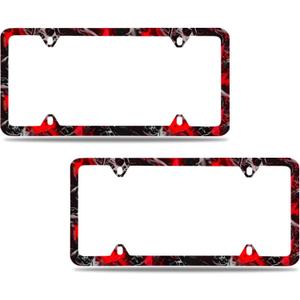 Set of 2 Blood Splattered Black License Plate Frame - Metal Black Car Frames with 4 Holes and Screws - Standart Cars USA Frame for Front or Rear - Black Plate Frame 6x12.25 inches