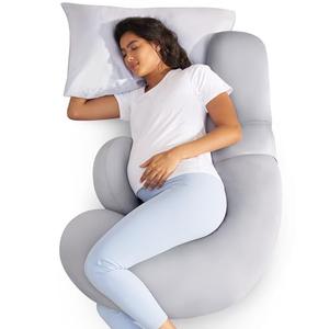 Momcozy Cooling Pregnancy Pillow,Original F Shaped Maternity Pillow for Pregnant Women with Adjustable Wedge Pillow, Full Body Support Pregnancy Pillows for Side Sleeping with Velvet Cover, Light Grey