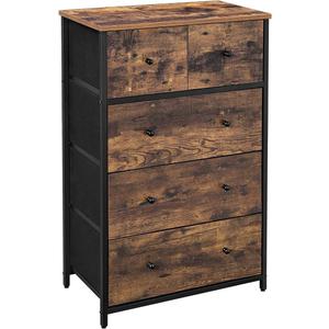 SONGMICS Drawer Dresser, Storage Dresser Tower with 5 Fabric Drawers, Wooden Front and Top, Industrial Style Dresser Unit, for Living Room, Hallway, Nursery, Brown and Black ULGS45H, 11.8"D x 22"W x 36.6"H (5 Drawers)