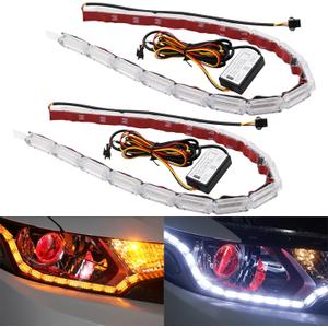 AUTOXBERT Car Daytime Running Light Strip, 2Pcs Flexible Crystal DRL LED Strip Sequential, Dual Color 17Inch Headlight LED Strip Turn Signal Lights Strip (White&Amber)
