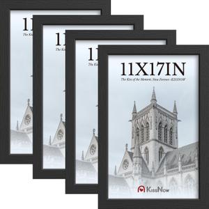 11x17 Picture Frame 4 Pack, Textured Black Solid Wood, Wall Gallery Poster Frame