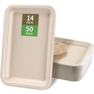 bloomoon 50 Pack 14 Inch Disposable Food Trays, Large Paper Plates 14 inch Disposable Trays for Crawfish Crab Seafood Boil, BBQ Serving,Cookie Dessert,Seafood Boil Party Supplies
