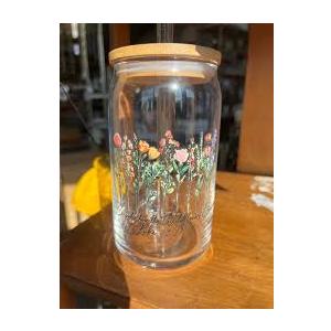 Yipaidel Grandma Rainbow 16oz Glass Tumbler with Bamboo Lid & Straw, Beer Can Shaped Iced Coffee & Drinking, Inspirational Sunshine Gifts for Mom, Wife, Best Friend - Christmas, Birthday Presents
