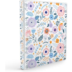 Cute Binder 1 Inch 3 Ring Trapper Keeper Binders with Clear Interior Pockets for Letter-Size(11" x 8.5") Paper,Aesthetic Three Ring Binder for Student and Teachers - Beautiful Flowers